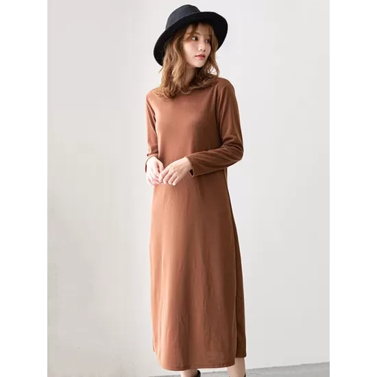 Simple Solid Color Round-Neck A-Line Midi Dress Simple Solid Color Round-Neck A-Line Midi Dress