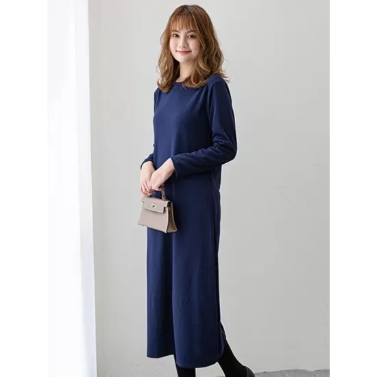Simple Solid Color Round-Neck A-Line Midi Dress Simple Solid Color Round-Neck A-Line Midi Dress