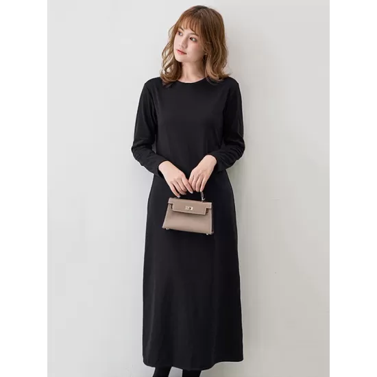 Simple Solid Color Round-Neck A-Line Midi Dress Simple Solid Color Round-Neck A-Line Midi Dress
