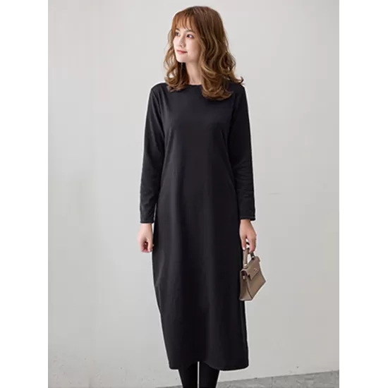 Simple Solid Color Round-Neck A-Line Midi Dress Simple Solid Color Round-Neck A-Line Midi Dress