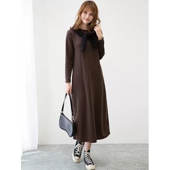 Simple Solid Color Round-Neck A-Line Midi Dress Simple Solid Color Round-Neck A-Line Midi Dress