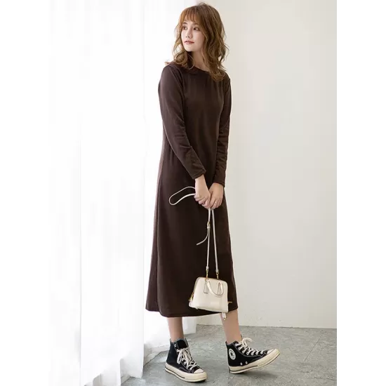 Simple Solid Color Round-Neck A-Line Midi Dress Simple Solid Color Round-Neck A-Line Midi Dress