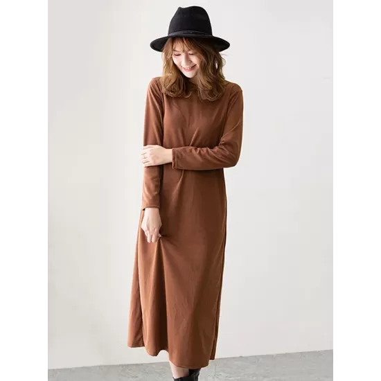 Simple Solid Color Round-Neck A-Line Midi Dress Simple Solid Color Round-Neck A-Line Midi Dress
