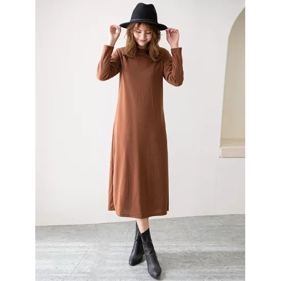 Simple Solid Color Round-Neck A-Line Midi Dress Simple Solid Color Round-Neck A-Line Midi Dress