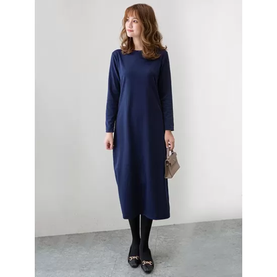 Simple Solid Color Round-Neck A-Line Midi Dress Simple Solid Color Round-Neck A-Line Midi Dress