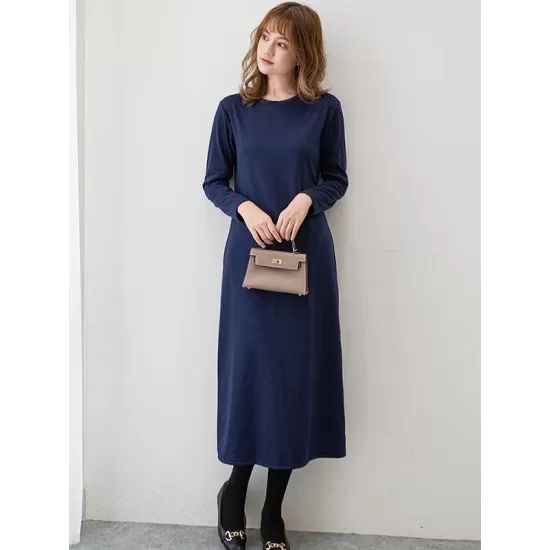 Simple Solid Color Round-Neck A-Line Midi Dress Simple Solid Color Round-Neck A-Line Midi Dress