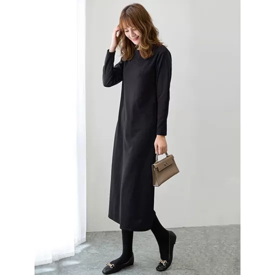 Simple Solid Color Round-Neck A-Line Midi Dress Simple Solid Color Round-Neck A-Line Midi Dress