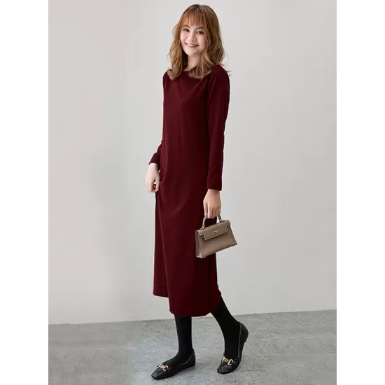 Simple Solid Color Round-Neck A-Line Midi Dress Simple Solid Color Round-Neck A-Line Midi Dress