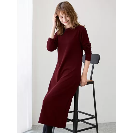 Simple Solid Color Round-Neck A-Line Midi Dress Simple Solid Color Round-Neck A-Line Midi Dress