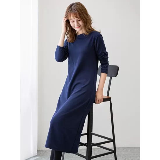 Simple Solid Color Round-Neck A-Line Midi Dress Simple Solid Color Round-Neck A-Line Midi Dress
