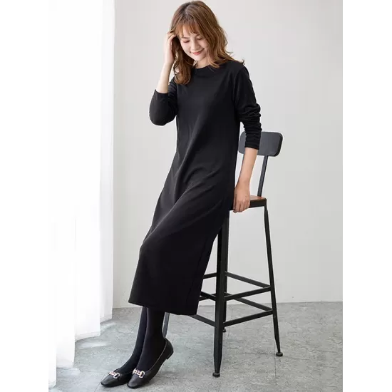 Simple Solid Color Round-Neck A-Line Midi Dress Simple Solid Color Round-Neck A-Line Midi Dress