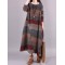 Artistic Retro Loose Ramie Cotton Striped Multi-Colored Round-Neck Long Sleeves Midi Dress