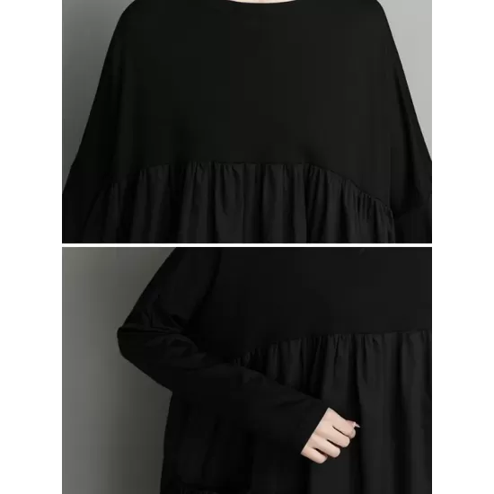 Simple Loose Black Split-Joint Long Sleeves Midi Dress Simple Loose Black Split-Joint Long Sleeves Midi Dress