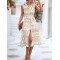 Buttoned Printed Tied Waist Sleeveless Lapel Collar Midi Dresses