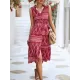 Buttoned Printed Tied Waist Sleeveless Lapel Collar Midi Dresses Buttoned Printed Tied Waist Sleeveless Lapel Collar Midi Dresses