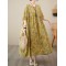 Floral Printed Pleated Split-Joint Loose Raglan Sleeve Round-Neck Midi Dresses