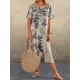 Printed A-Line Loose Round-Neck Midi Dresses Printed A-Line Loose Round-Neck Midi Dresses