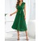 Pleated Solid Color Tied Waist Sleeveless V-Neck Midi Dresses