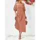 Solid Color Loose Short Sleeves Off-The-Shoulder Midi Dresses Solid Color Loose Short Sleeves Off-The-Shoulder Midi Dresses