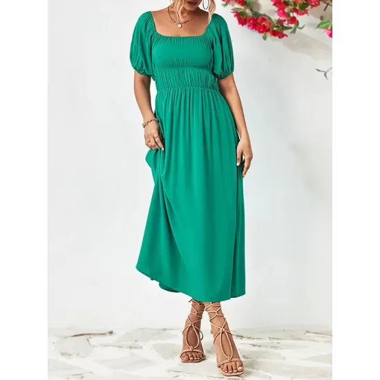 Solid Color Loose Short Sleeves Off-The-Shoulder Midi Dresses Solid Color Loose Short Sleeves Off-The-Shoulder Midi Dresses