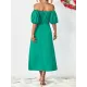 Solid Color Loose Short Sleeves Off-The-Shoulder Midi Dresses Solid Color Loose Short Sleeves Off-The-Shoulder Midi Dresses