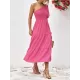Solid Color Loose Puff Sleeves One-Shoulder Midi Dresses Solid Color Loose Puff Sleeves One-Shoulder Midi Dresses