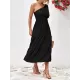 Solid Color Loose Puff Sleeves One-Shoulder Midi Dresses Solid Color Loose Puff Sleeves One-Shoulder Midi Dresses