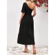 Solid Color Loose Puff Sleeves One-Shoulder Midi Dresses Solid Color Loose Puff Sleeves One-Shoulder Midi Dresses