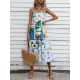 Pleated Printed Split-Joint High Waisted Sleeveless Collarless Slip Dress Midi Dresses Pleated Printed Split-Joint High Waisted Sleeveless Collarless Slip Dress Midi Dresses