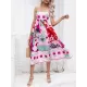 Pleated Printed Split-Joint High Waisted Sleeveless Collarless Slip Dress Midi Dresses Pleated Printed Split-Joint High Waisted Sleeveless Collarless Slip Dress Midi Dresses
