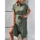 Ribbed Solid Color Loose Short Sleeves Lapel Midi Dresses Ribbed Solid Color Loose Short Sleeves Lapel Midi Dresses