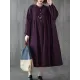 Pleated Solid Color Loose Puff Sleeves Stand Collar Midi Dresses Pleated Solid Color Loose Puff Sleeves Stand Collar Midi Dresses