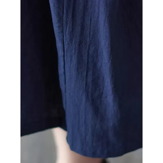 Pleated Solid Color Loose Puff Sleeves Stand Collar Midi Dresses Pleated Solid Color Loose Puff Sleeves Stand Collar Midi Dresses