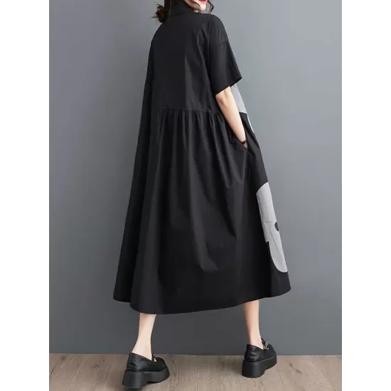 Buttoned Floral Printed Loose Short Sleeves Lapel Collar Midi Dresses Buttoned Floral Printed Loose Short Sleeves Lapel Collar Midi Dresses