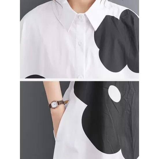 Buttoned Floral Printed Loose Short Sleeves Lapel Collar Midi Dresses Buttoned Floral Printed Loose Short Sleeves Lapel Collar Midi Dresses