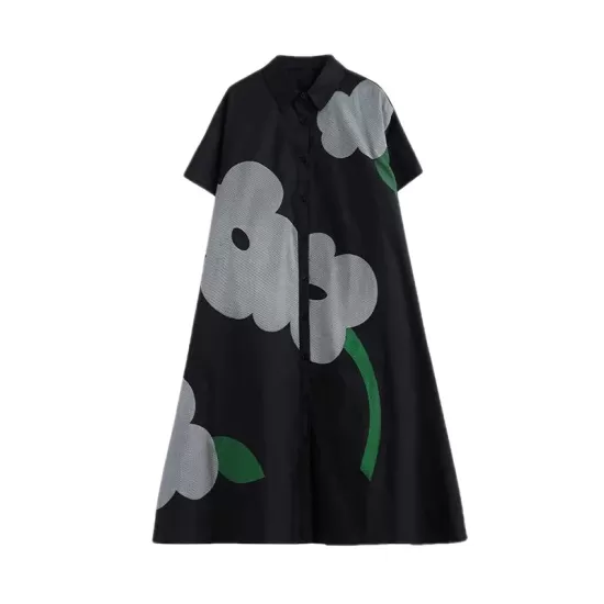 Buttoned Floral Printed Loose Short Sleeves Lapel Collar Midi Dresses Buttoned Floral Printed Loose Short Sleeves Lapel Collar Midi Dresses