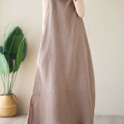 Solid Color A-Line Loose Round-Neck Midi Dresses