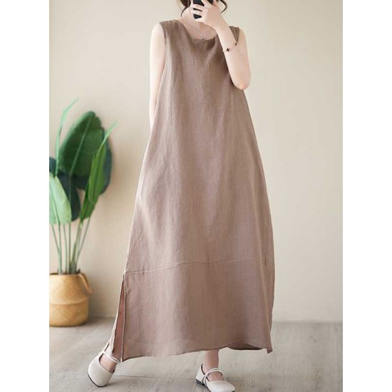 Solid Color A-Line Loose Round-Neck Midi Dresses Solid Color A-Line Loose Round-Neck Midi Dresses