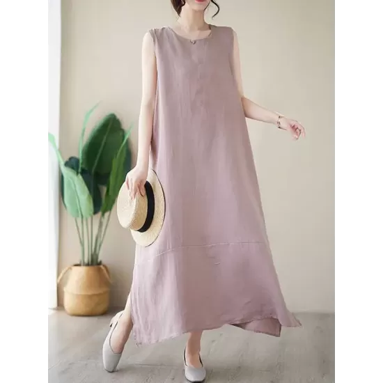 Solid Color A-Line Loose Round-Neck Midi Dresses Solid Color A-Line Loose Round-Neck Midi Dresses