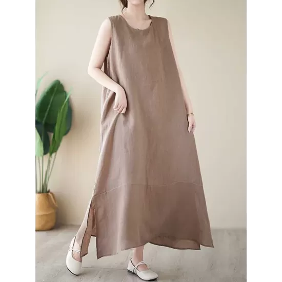 Solid Color A-Line Loose Round-Neck Midi Dresses Solid Color A-Line Loose Round-Neck Midi Dresses