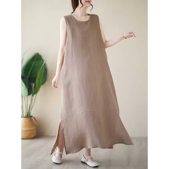 Solid Color A-Line Loose Round-Neck Midi Dresses Solid Color A-Line Loose Round-Neck Midi Dresses