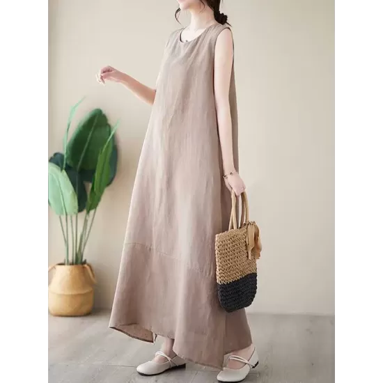 Solid Color A-Line Loose Round-Neck Midi Dresses Solid Color A-Line Loose Round-Neck Midi Dresses