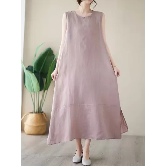 Solid Color A-Line Loose Round-Neck Midi Dresses Solid Color A-Line Loose Round-Neck Midi Dresses