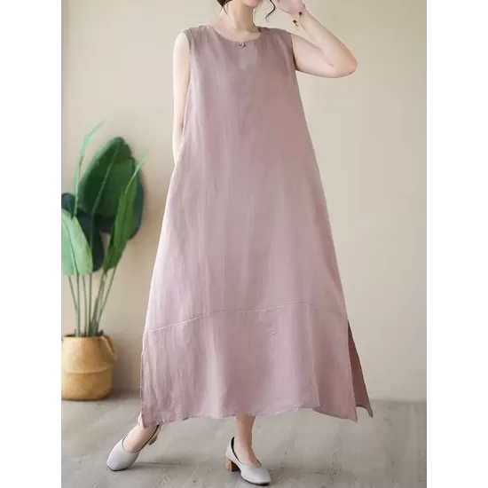Solid Color A-Line Loose Round-Neck Midi Dresses Solid Color A-Line Loose Round-Neck Midi Dresses
