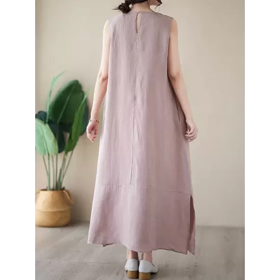 Solid Color A-Line Loose Round-Neck Midi Dresses Solid Color A-Line Loose Round-Neck Midi Dresses