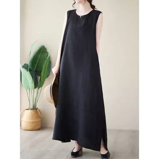 Solid Color A-Line Loose Round-Neck Midi Dresses Solid Color A-Line Loose Round-Neck Midi Dresses
