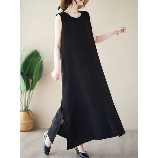 Solid Color A-Line Loose Round-Neck Midi Dresses Solid Color A-Line Loose Round-Neck Midi Dresses
