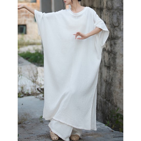 Solid Color Split-Side Batwing Sleeves Long Sleeves Round-Neck Midi Dresses Solid Color Split-Side Batwing Sleeves Long Sleeves Round-Neck Midi Dresses