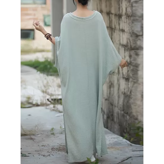 Solid Color Split-Side Batwing Sleeves Long Sleeves Round-Neck Midi Dresses Solid Color Split-Side Batwing Sleeves Long Sleeves Round-Neck Midi Dresses