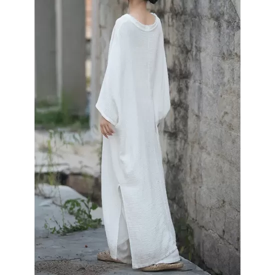 Solid Color Split-Side Batwing Sleeves Long Sleeves Round-Neck Midi Dresses Solid Color Split-Side Batwing Sleeves Long Sleeves Round-Neck Midi Dresses